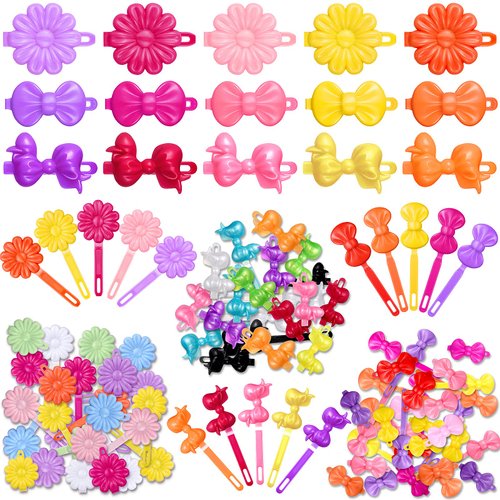 Janinka 72 Pieces Self Hinge Hair Barrettes for Girls Plastic Hair Barrettes 80s 90s Hair Clip Pins Cartoon Hairpin Colorful Cute Hair Barrette Hair Clip for Toddler Girls (Multicolor,Classic)