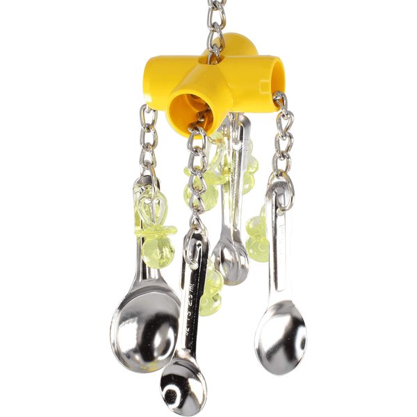 Bonka Bird Toys 2001 Yellow Spoon Clacker (10" x 4") Medium Parrot Puzzle Tug Cage Toy, Amazon, African Grey, Eclectus, and Similar