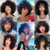 KESEN Short Curly Wigs for Black Women Big Curly Wig with Bangs Afro Kinky Curls Human Hair Wig for African American Women 30 Colour 8 inch