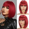 GUOJIAN 12 Inch Short Bob Wigs with Bangs Straight Bob Wigs for Women Synthetic Bob Wigs Natural Looking for Daily Party Cosplay (12inch, red)