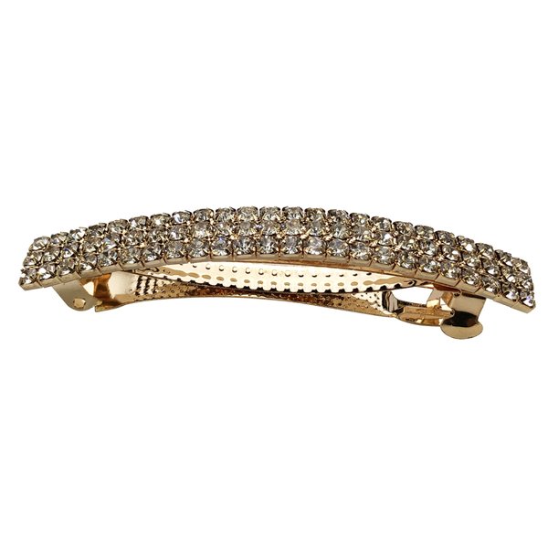 KINFENE Gold,Silver Tone French Barrette Hair Clips, 2.76 Inch, Rhinestone Crystal Hair Pins Bow Prong Girl Hair Barrette Bows,2 Pack (Gold)