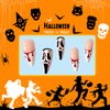 Rchovsam Halloween Scream Grimace Press on Nails White French Long Almond Fake Nails Bleed Design Glue on Nails Full Cover Gel Nails Kit for Womens 24pcs