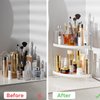 KINGBERWI 2-Tier Bathroom Corner Counter Organizer, Makeup Storage Shelf Vanity Tray, Bathroom Sink Countertop Organizer, Silver