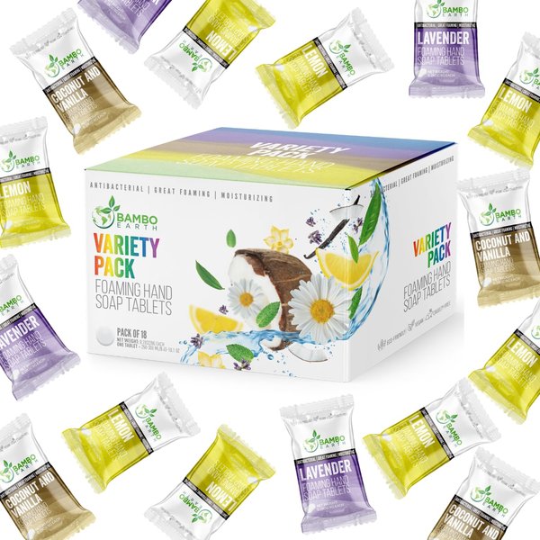 18 Pack Natural Foaming Hand Soap Tablets - Soft Moisturizing Handwash Tab Refills - 1 Tablet = 9 Oz Liquid Wash Foam Handsoap - Eco-Friendly Softsoap Refill Tabs (18 Variety Pack)