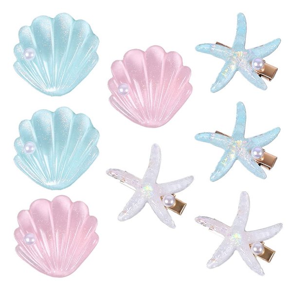 8 Pcs Starfish Hair Clip Sea Shell Hair Clip Princess Hair Clips Girl Hair Clips,Beach Hair Accessories Mermaid Costume Accessories for Women Girls Kids