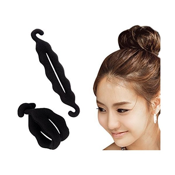AKOAK 2 Pcs Black Color Hook Magic Beauty Hair Hairstyle Foam Sponge Donut Twister Hair Disk Ponytail Bun Maker Tie Upgraded