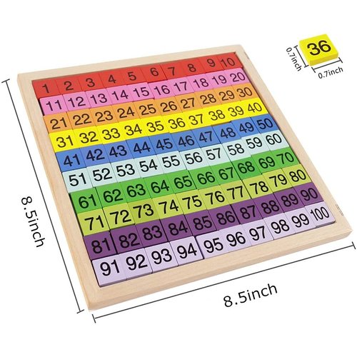 Umbresen Wooden Hundred Board Toy, Montessori 1-100 Consecutive Numbers Preschool Learning Toys Gift for Kids with Storage Bag (Hundred Board)