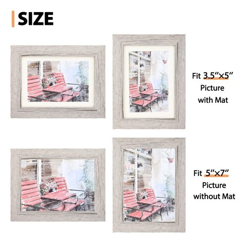 Fixwal 5x7 Picture Frame 4 Pack Distressed Vintage Farmhouse Wood Pattern Set, Display Pictures 4x6 with Mat or 5x7 Without Mat for Wall Decor or Table Display