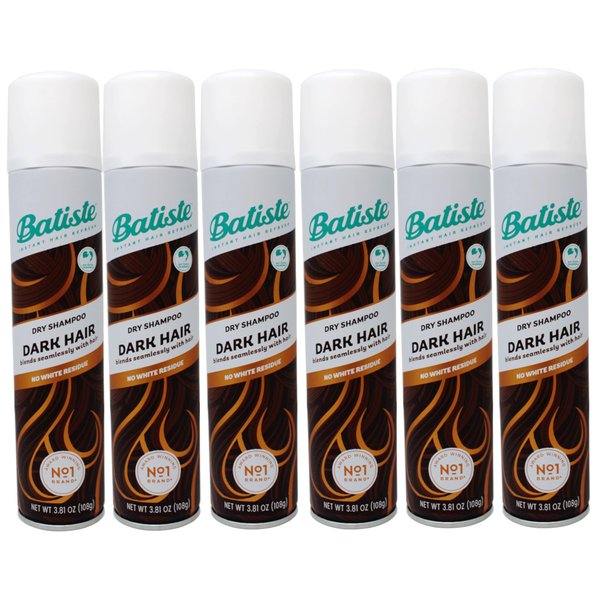 Batiste Instant Hair Refresh Dry Shampoo Dark Hair, Blends Seamlessly with Hair, No White Residue, 3.81 oz (Pack of 6)