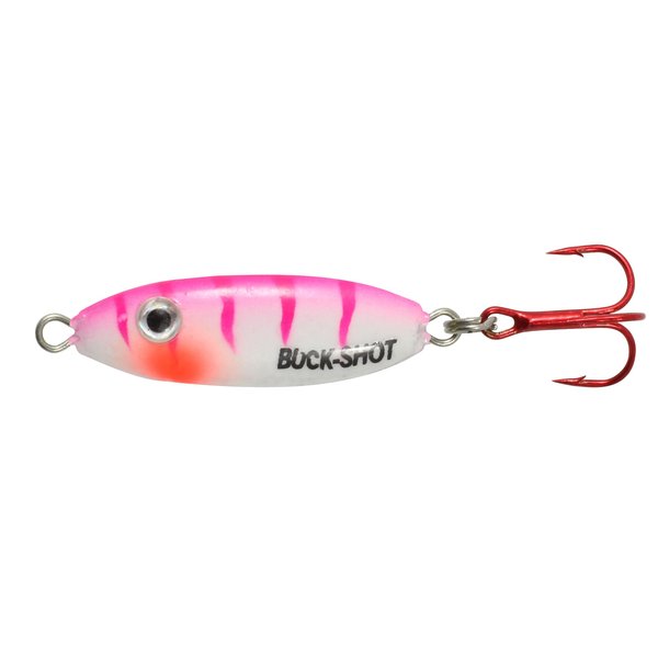 Northland Fishing Tackle UV Buck-Shot Ice Fishing Rattle Spoon, UV Pink Tiger, 1/8 Oz, 1/Cd