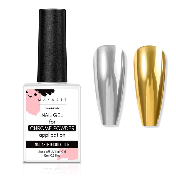 Makartt Gel Top Coat for Chrome Nail Powder - 15ml No Wipe High Gloss Top Coat Gel Nail Polish Mirror Shine Nail Gel Long Lasting Easy Application, Soak off Nail Lamp Gel Top Coat