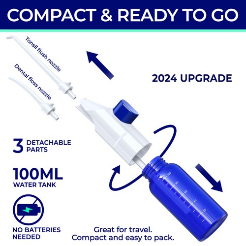 ORAVIX Dental Water Flosser Tonsil Stone Remover, Oral Irrigator Water Flosser, Gentle Water Flosser for Sensitive Teeth and Gums, Kids Water Flosser, Manual Water Flosser No Electricity or Batteries