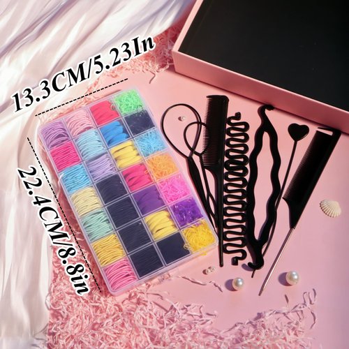 Mini Hair Bands Rubber Bands with Organizer Box, Soft Small Girl Hair Ties, Colorful Baby Rubber Bands Set Hair Tail Tools Rat Tail Comb for Kid Toddlers, Perfect for Braids, Ponytails Hairstyling