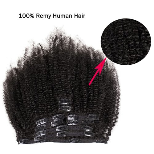 Saga Queen Brazilian Afro Kinky Curly Clip In Hair Extensions 9pcs 20clips 120g/pck Brazilian Virgin Human Hair Clip Ins (1 bundle 18inch, natural black)