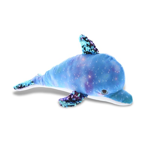 DolliBu Dolphin Space Sequin Super Soft Stuffed Animal, Cute Flip Sequins Dolphin Stuffed Animals for Girls, Boys, Adults, Reversible Sequin Animal Gifts - 12 Inches