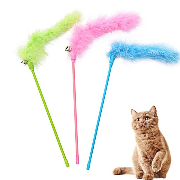 IUHKBH Cat Wand Toys, 3 PCS Interactive Cat Feather Toys Colorful Cat Teaser Wand with Bell for Cats and Kitties