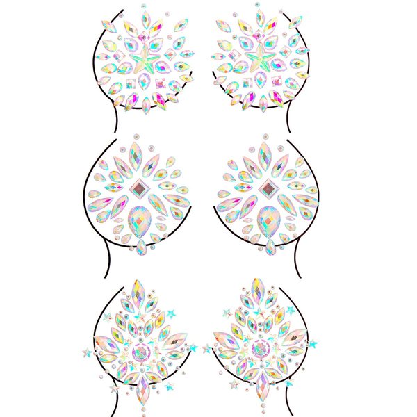 Temporary Tattoo Stickers Jewels Rhinestone Festival Accessories DIY Self Adhesive Crystal Body Jewelry Stickers Makeup Stick Gems Glitter Flower Chest Stickers For Women and Girls 3Pcs