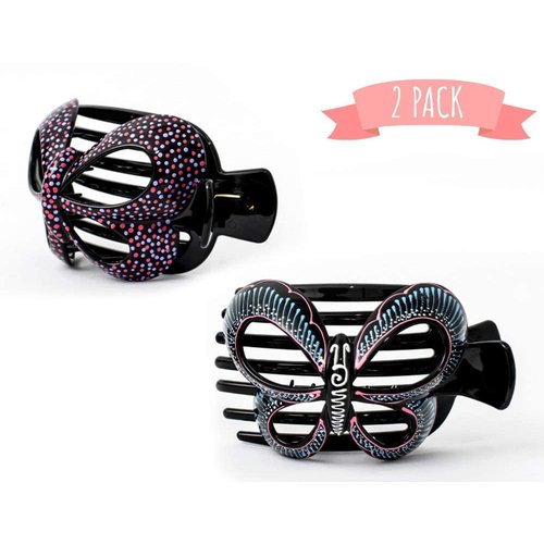Butterfly Barrettes Hand Painted, Bun Cover Clips, 2 Pcs of a Uniquely Hair Bun Holder. for Thick and Thin Hair. this Attractive Hair Accessory can be used as a Bun Maker or a Hair Claw.