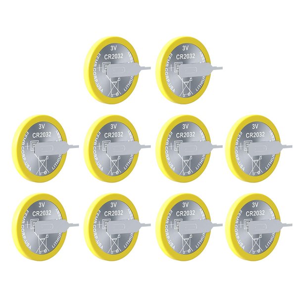 EEMB 10 Pack CR2032 Tabbed Batteries 3V Lithium Battery Button Coin Cell Batteries 2032 Battery Tabs Solder CR2032 Replacement Battery Gameboy Save Battery, Solder Tabs