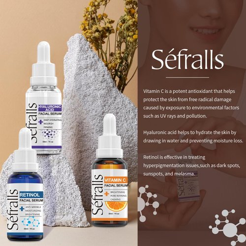 3Pack Vitamin C Facial Serum For Face, Retinol Serum for Face and Hyaluronic Acid Serum For Anti Aging & Wrinkle, Age Defying Facial Serum, Firming & Hydrating for Face, Boost Skin Collagen,Hydrate