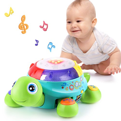 iPlay, iLearn Baby Musical Turtle Toy, Infant Crawling Tummy Toys W/ Light Sound, Toddler Spanish English Bilingual Learning Educational, Birthday Gifts 6 7 8 9 10 12 18 Month 1 Year Old Boy Girl
