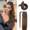 JIAMEISI Ponytail Extension Human Hair Wrap Around Clip in Hair Piece Ponytail Extension Human Hair Straight Ponytail Hair Extensions with Magic Paste 80G 18 Inch #4 Medium Brown