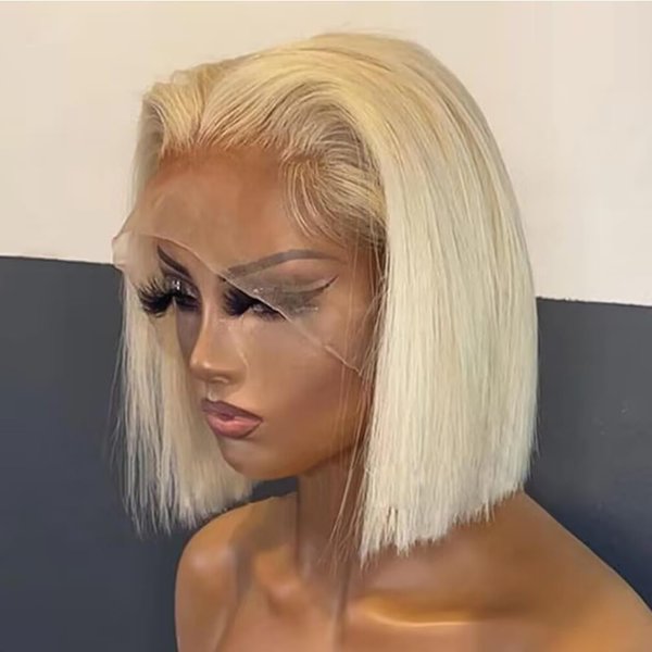 Honey Blonde 613 Bob Wig Human Hair HD Transparent 13X4 Straight Bob Lace Front Wigs Human Hair Wear and Go Glueless Wig Human Hair Pre Plucked 613 Blonde Short Bob Lace Frontal Wigs For Black Women