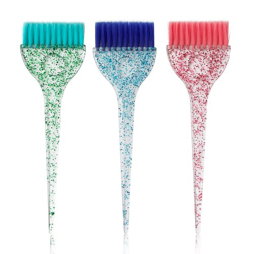 mollensiuer 5Pcs Plastic Hair Dye Color Brush Set Dye Applicator Brushes Hair Salon Tools Hair Coloring Brushes with Soft Bristles and Glitter Handle for Salon Home DIY Dyeing Coloring