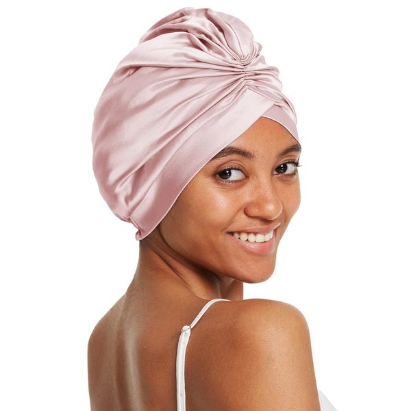 LilySilk Silk Bonnet for Sleeping Womens 100% Mulberry Silk Sleep Cap Hair Wrap for Curly Long Hair Rosy Pink