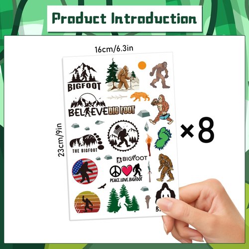 Gameza Bigfoot Temporary Tattoos - 160+ Jungle Temporary Tattoos Stickers Sasquatch Theme Party Decorations Favors Supplies Cool Bigfoot Temporary Fake Tattoos Bulk for Kids Boys