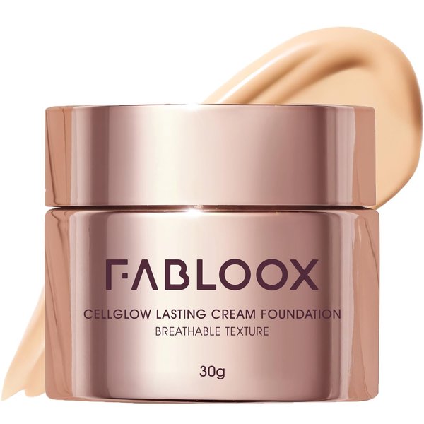 FABLOOX Cellglow Lasting Cream Foundation Makeup, Brighten Skin with Buildable Medium to Full Coverage, Skincare Makeup Hybrid, Lightweight and Nourishing Formula, Radiant Finish, Vegan, Warm Vanilla