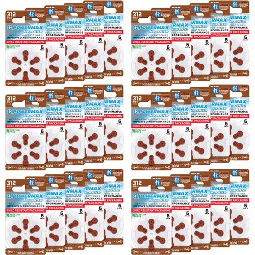 Powermax Size 312 Hearing Aid Batteries, Brown Long Tab for Easy Change, 180 Count
