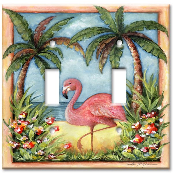 Art Plates - 2 Gang Toggle Metal Light Switch Plate Cover - Two Gang Toggle Decorative Wall Plate - Pink Flamingo Print - (Made in USA)