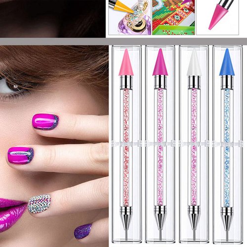 Wax Pencil for Rhinestones,Acrylic Handle Rhinestone Applicator Double Head Dotting Pen Jewel Rhinestone Picker Tool with Storage Case (Black)