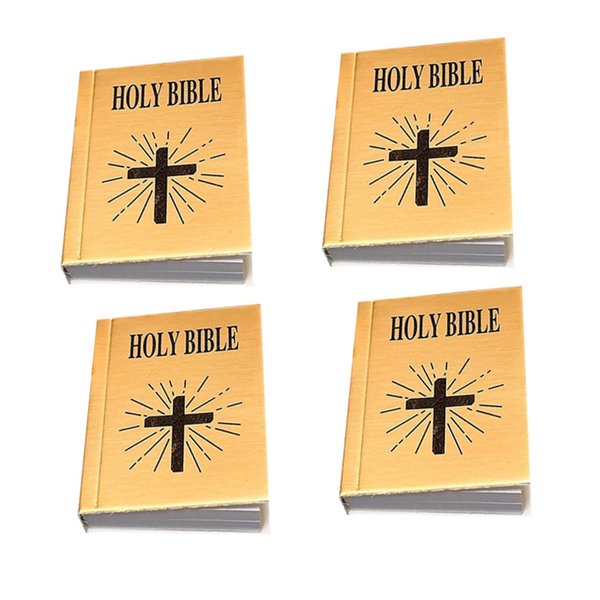 Ciieeo 4pcs Mini Bible Miniature House Decor Miniature Books Paper Golden Mini Bibles Decoration Miniature Bible Dollhouse Bible Muslim Mubarak Miniature Dollhouse Accessories