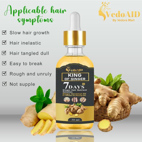 VedoAID Ginger Oil for Hair Growth - Biotin Hair Growth Serum, 100% Pure Natural Ginger Essential Oil - Promotes Stronger, Thicker, Longer Hair in Women & Men (1pc, Premium)