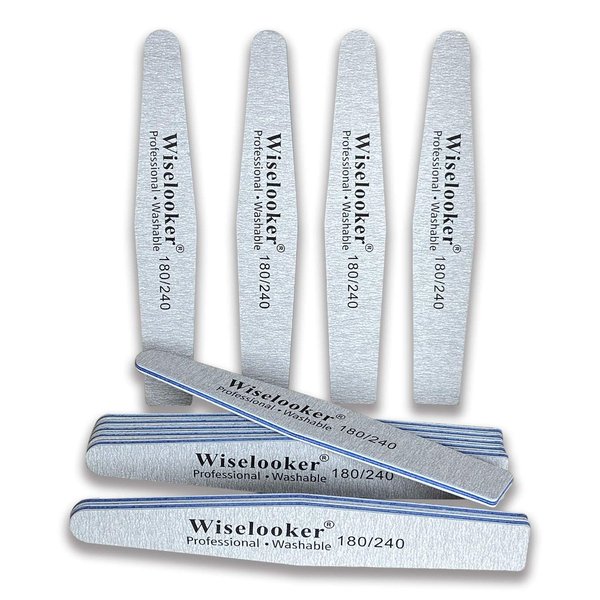 12 Pack Zebra Nail File Professional Washable Emery Board 180/240 Grit for Acrylic Nails
