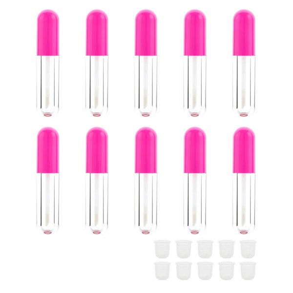AJLTPA 10 Pieces Round Lip Gloss Tubes with Wand, 4.5ml Mini Lip Gloss Containers Empty, Lipgloss Wand Tubes with Rubber Stoppers for Women Cosmetics DIY (Hot Pink)