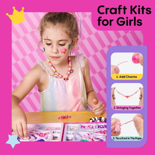 Tomons Charm Bracelet Making Kit for Girls, Beads for Jewelry Making Kit, Arts & Crafts Gift for Ages 3-12, Girls Toys 3 4 5 6 7 8 9 10 Year Old Girl Birthday Gifts Ideas