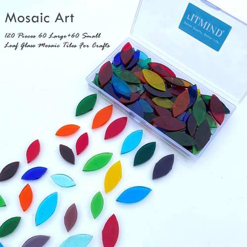 LITMIND 120 Pieces Assorted Colors Transparent Mosaic Glass Petals, Hand-Cut Stained Glass Mosaic Tiles for Crafts - Ideal for Mosaic Art and Décor