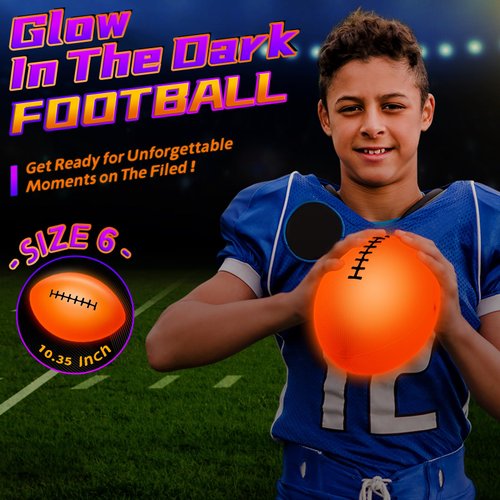 Glow in the Dark Football, Size 6 Light up Football with Charging Cable & Pump, Outdoor Sport Football Toys for Evening Play and Camping, Christmas Birthday Gifts for Boys 6-12 Year Old, Orange