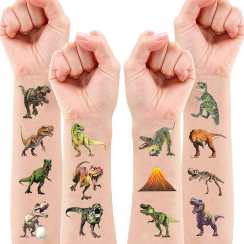 108 PCS T Rex Dinosaur Temporary Tattoos Birthday Party Decorations Favors Supplies Decor 3D Tyrannosaurus Rex Dino Trex Cute Stickers For Toddller Boys Girls Gift School Prizes Rewards