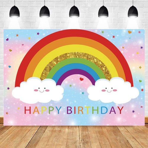 7x5ft Rainbow Birthday Backdrop for Boys Girls Kids Birthday Party Baby Shower Colorful Rainbow White Clouds Stars Decorations Cake Table Banner Indoor Outdoor Party Supplies