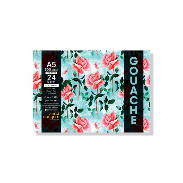 Zen Sangam Express your Mind Artists 300 Gsm Cold Pressed A5 Rough Grain Surface Glued Watercolor Sketch Paper Pad Book(14.8X21Cm)-24 Sheets