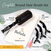 Belula 100% Soft Boar Bristle Round Brush for Blow Drying Set. Round Hair Brush With Medium 2.1” Wooden Barrel. Hairbrush Ideal to Add Volume and Body. Free 3 x Hair Clips & Travel Bag.