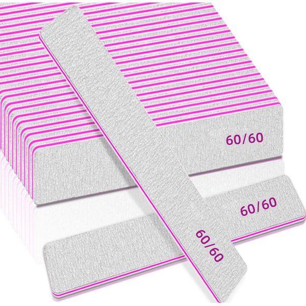 12pcs Nail Files 60 Grit, BLESWIN 60/60 Grit Nail Files, Jumbo Nail Files for Acrylic Nail, Double-Sided Emery Board Nail Filer for Manicure, Pedicure, and Acrylic Nails