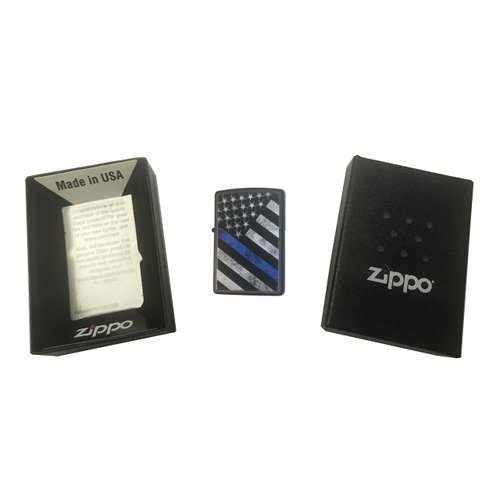 Zippo Custom Lighter - Blue Line Police Support USA Flag - Gifts for Him, for Her, for Boys, for Girls, for Husband, for Wife, for Them, for Men, for Women, for Kids - Black Matte
