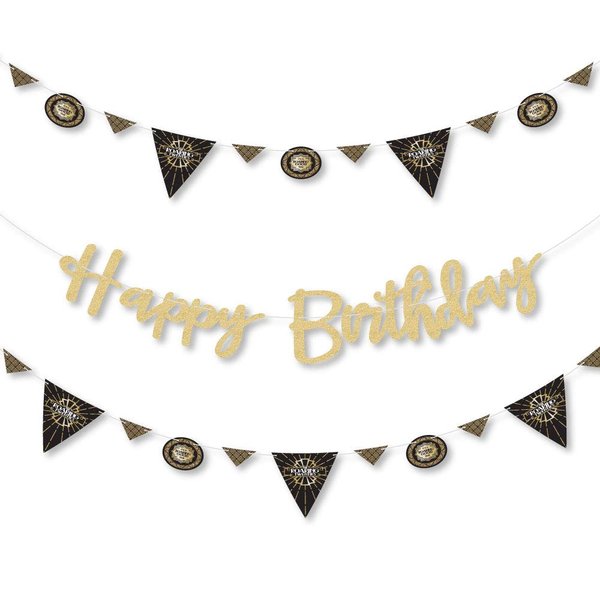 Roaring 20's - 1920s Art Deco Jazz Birthday Party Letter Banner Decoration - 36 Banner Cutouts and No-Mess Real Gold Glitter Happy Birthday Banner Letters