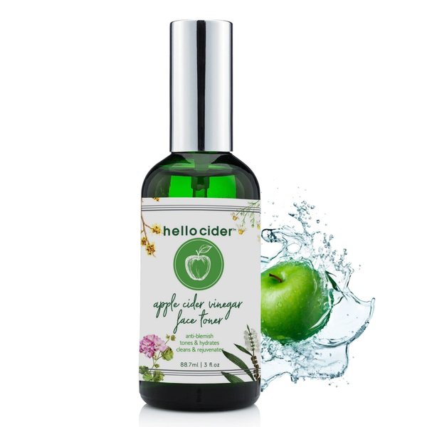 Apple Cider Vinegar Toner - Witch Hazel,Tea Tree,Rose Geranium,Lavender, Chamomile. NO Oils. Tone, Reduce Blemish, Clear Pores & Acne, 3oz. USA Made/Hello Cider