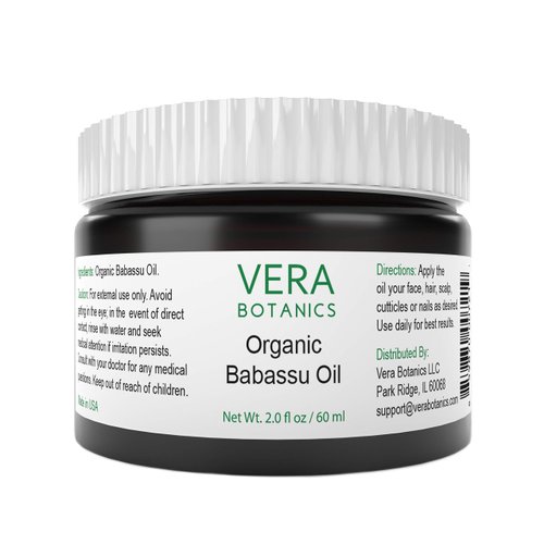 Vera Botanics ORGANIC BABASSU OIL 100% Pure & Natural, Unrefined, Cold-Pressed For Face, Dry Skin, Nails, Lips, Body & Hair - Reduce Hair Breakage, Even Out Skin Tone, Therapeutic Massage